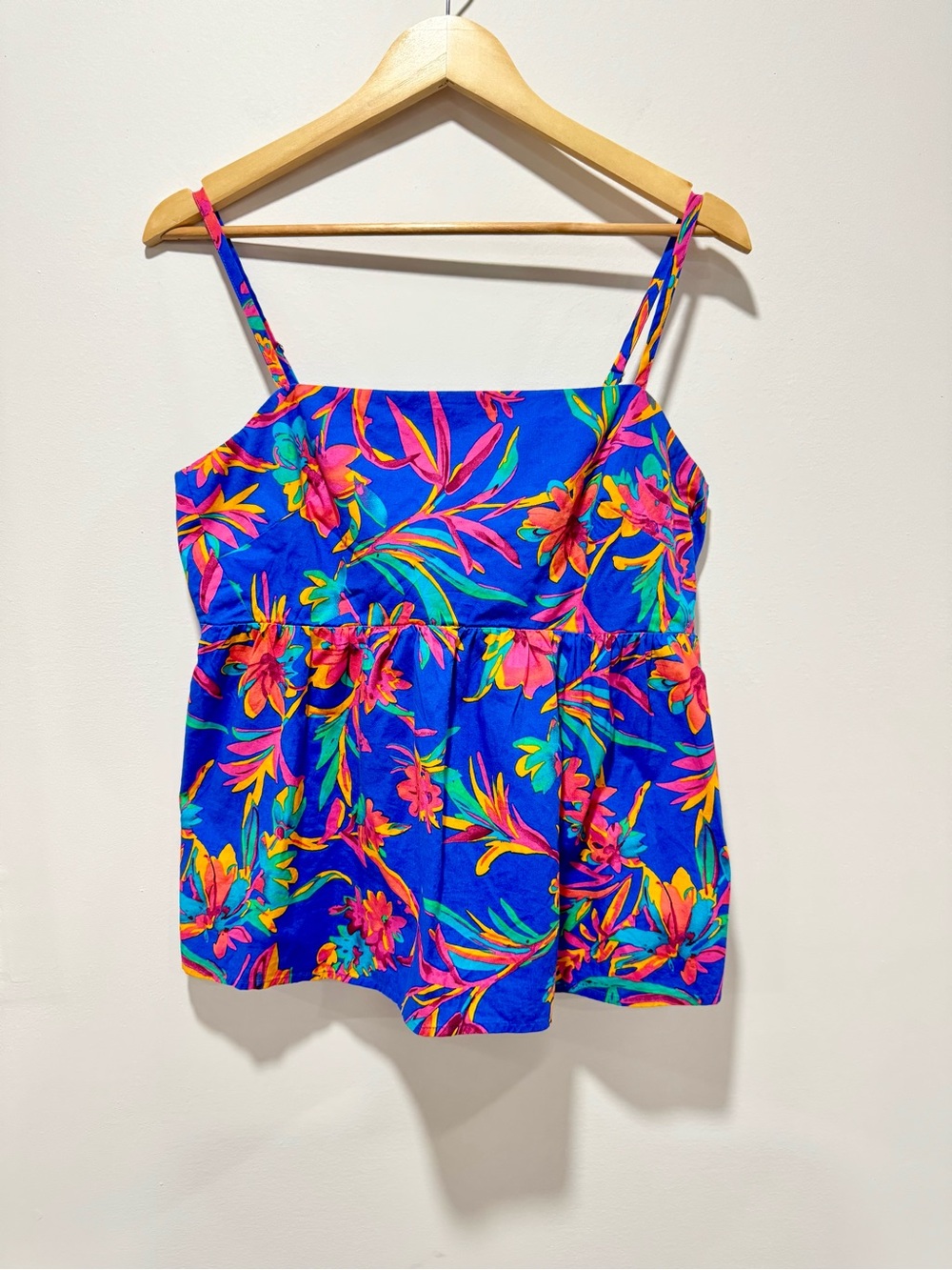 J.Crew NWOT Tropical Floral Tie Back Babydoll Cami Top Blue Pink Size 12